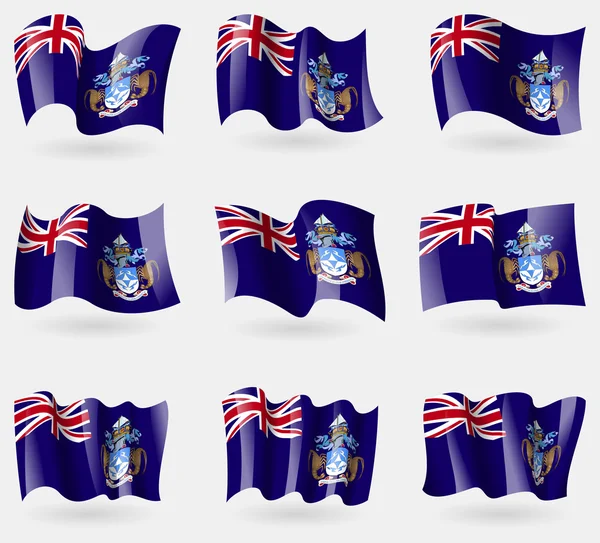 Set of Tristan da Cunha flags in the air. Vector — Stock Vector