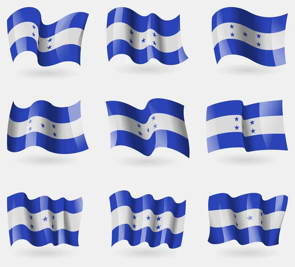 Reeks van Honduras vlaggen in de lucht. Vector — Stockvector