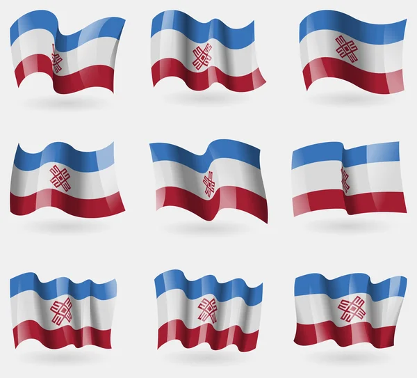 Набор флагов Марий Эл в воздухе. Вектор — стоковый вектор