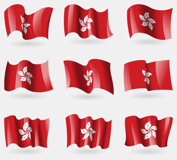 Set de banderas de Hong Kong en el aire. Vector — Vector de stock