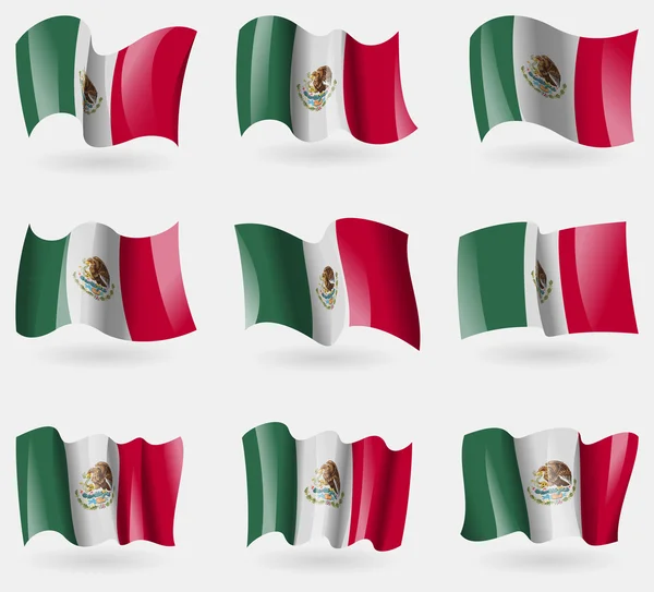 Bandeiras do México no ar. Vetor — Vetor de Stock