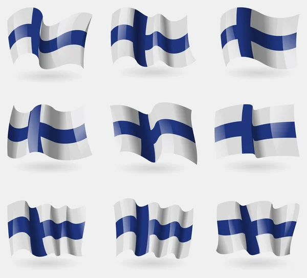 Ensemble de drapeaux finlandais dans les airs. Vecteur — Image vectorielle