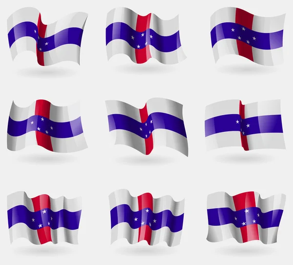 Niederländische Antillen-Flaggen in der Luft. Vektor — Stockvektor
