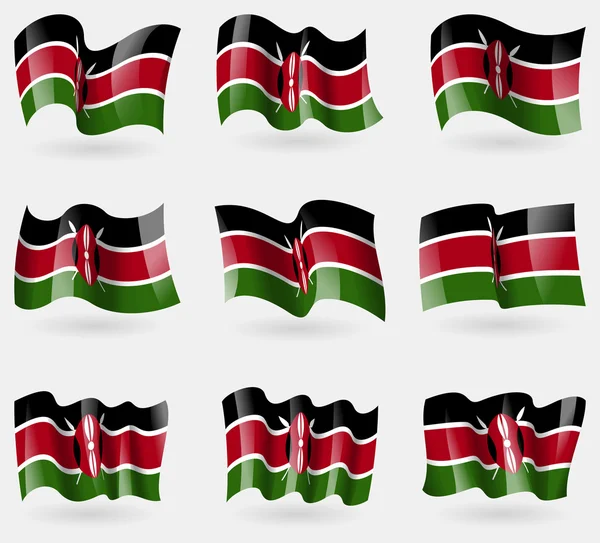 Set de banderas de Kenia en el aire. Vector Gráficos vectoriales