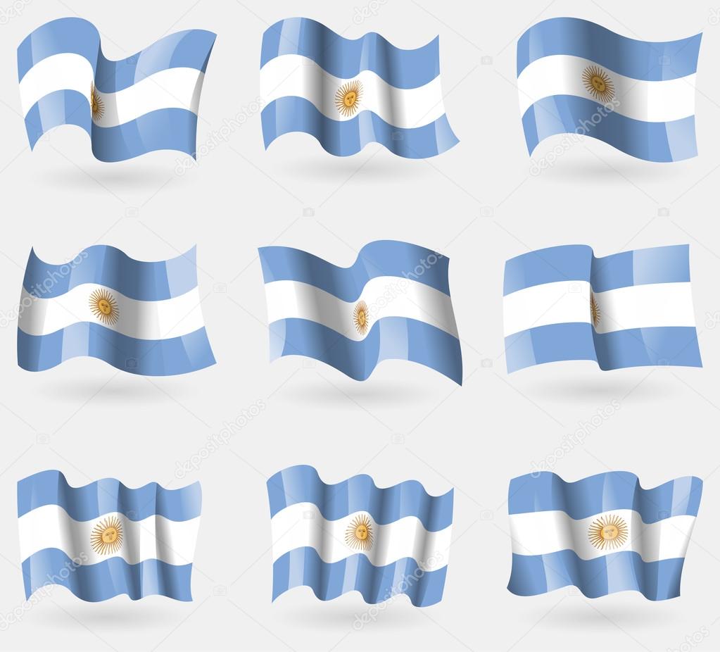 Set of Argentina flags in the air. Vector