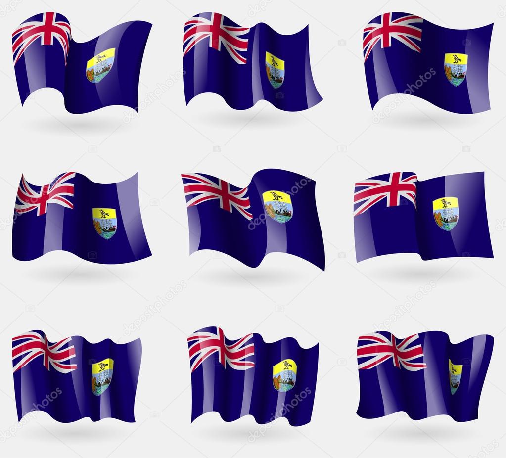 Set of Saint Helena flags in the air. Vector