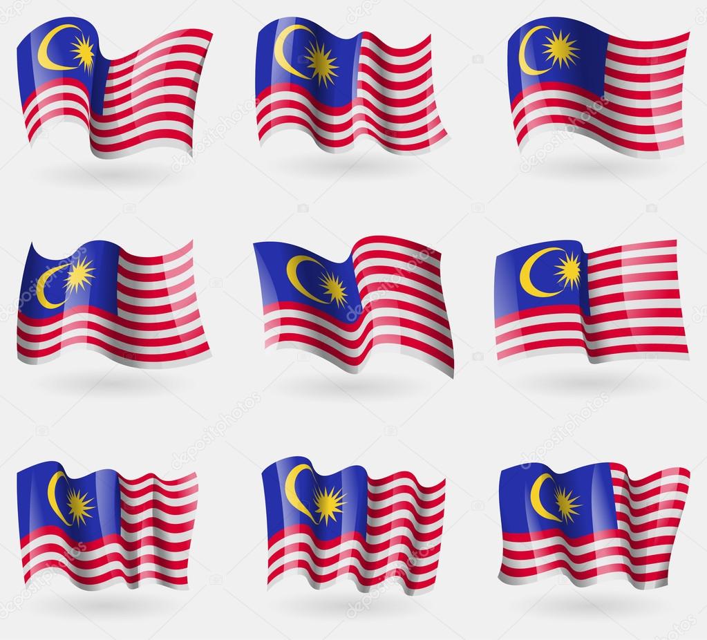 Set of Malaysia flags in the air. Vector