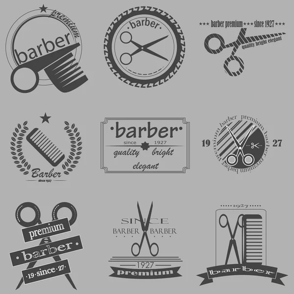 Conjunto de logotipo da barbearia vintage, rótulos, crachás e elemento de design. Vetor — Vetor de Stock