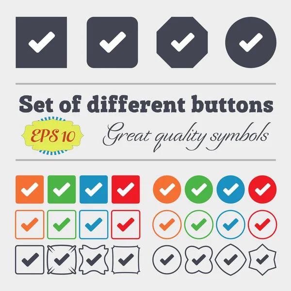 Check mark, tik  icon sign Big set of colorful, diverse, high-quality buttons. Vector — Stock Vector
