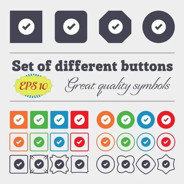 Check mark, tik  icon sign Big set of colorful, diverse, high-quality buttons. Vector — Stock Vector