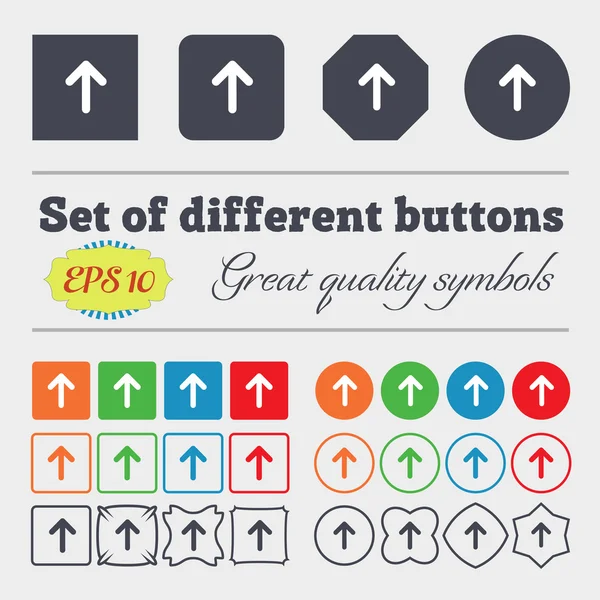 Arrow up, This side up  icon sign Big set of colorful, diverse, high-quality buttons. Vector — Stock Vector