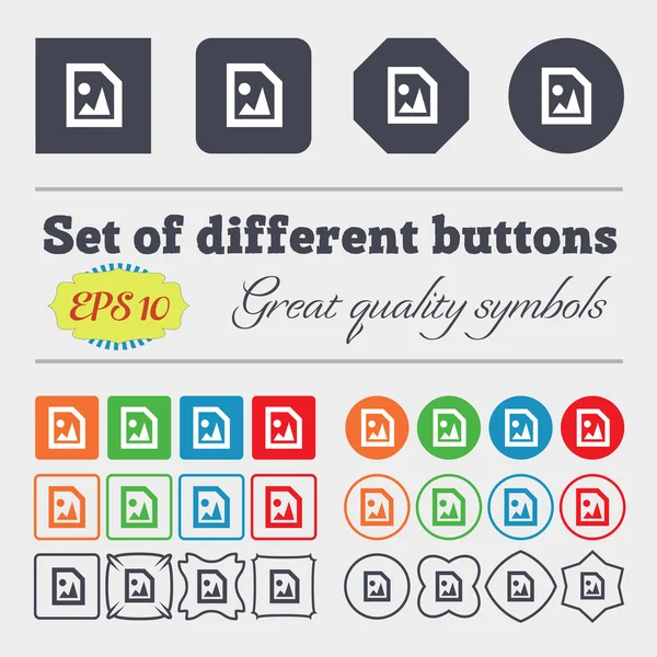 File JPG  icon sign Big set of colorful, diverse, high-quality buttons. Vector — Stock Vector