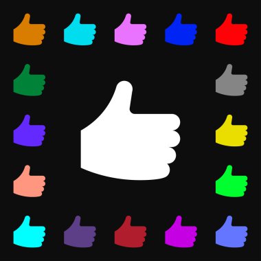 Like, Thumb up icon sign. Lots of colorful symbols for your design. Vector