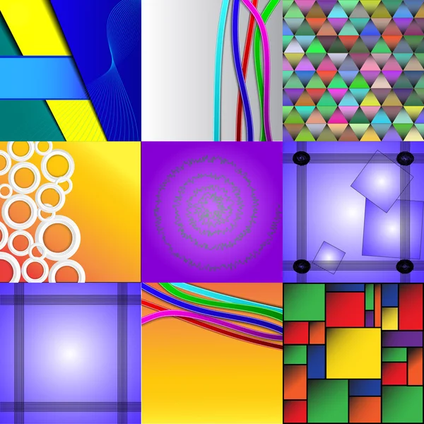 Set dari sembilan latar belakang abstrak yang berbeda dan berwarna - Stok Vektor