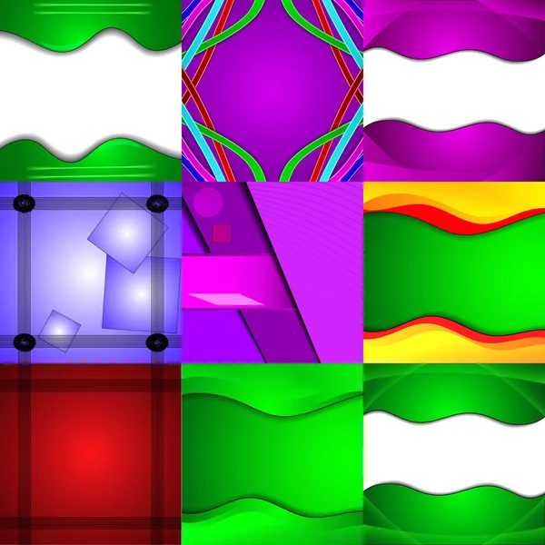 Uppsättning av nio olika och färgglad abstrakt bakgrunder — Stock vektor