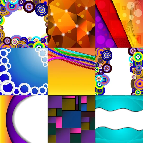 Conjunto de nueve fondos abstractos diferentes y coloridos — Vector de stock