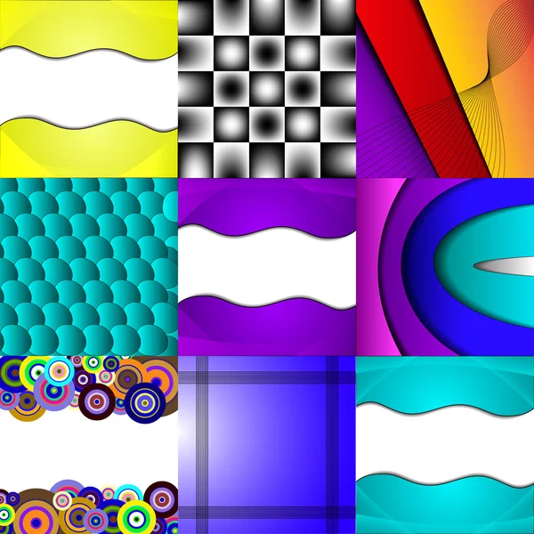 Набір з дев'яти різних і барвистих абстрактних фонів — стоковий вектор
