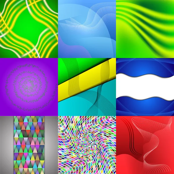 Набор из девяти различных и красочных абстрактных фонов — стоковый вектор