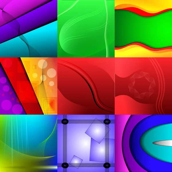 Set of nine different and colorful abstract backgrounds — Stock Vector