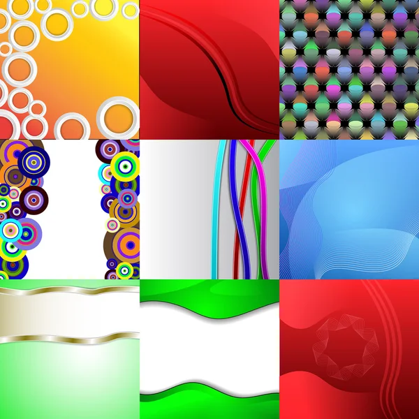 Conjunto de nueve fondos abstractos diferentes y coloridos — Vector de stock