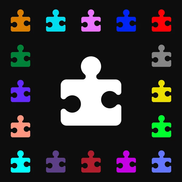 Pièce de puzzle icône signe. Beaucoup de symboles colorés pour votre conception. Vecteur — Image vectorielle