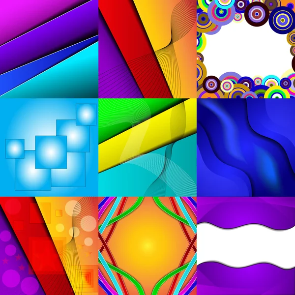 Conjunto de nove diferentes e coloridos fundos abstratos — Vetor de Stock