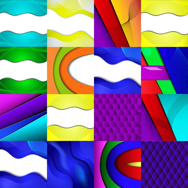 Conjunto de dieciséis fondos abstractos diferentes y coloridos — Vector de stock