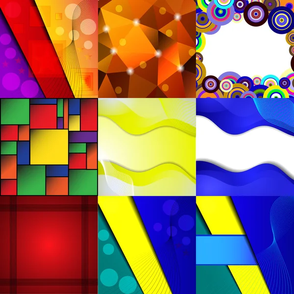 Conjunto de nueve fondos abstractos diferentes y coloridos — Vector de stock