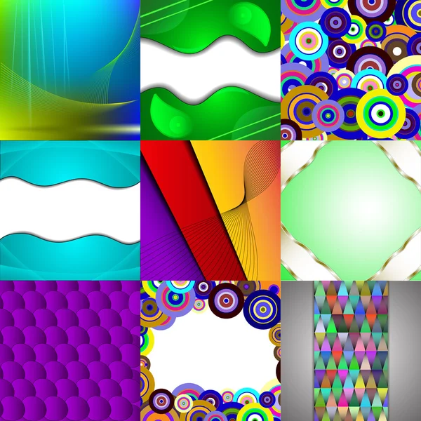 Set of nine different and colorful abstract backgrounds — Stock Vector