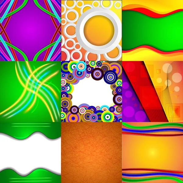 Conjunto de nueve fondos abstractos diferentes y coloridos — Vector de stock