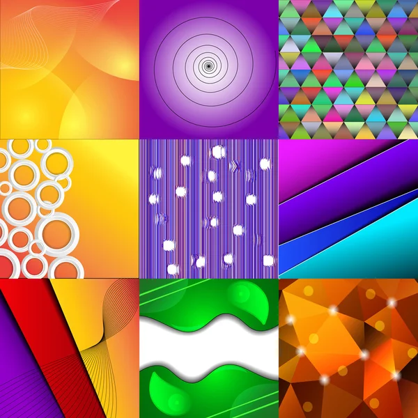 Set of nine different and colorful abstract backgrounds — Stock Vector