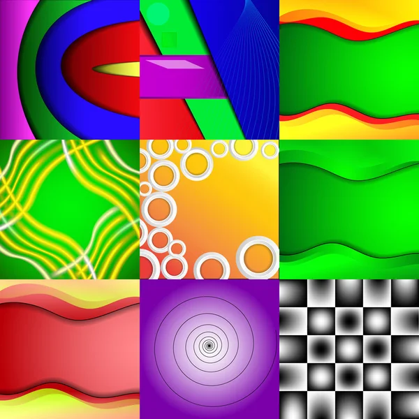 Set of nine different and colorful abstract backgrounds — Stock Vector