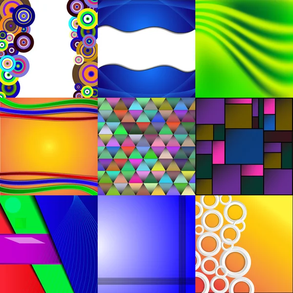 Σύνολο εννέα διαφορετικά και χρωματιστά Περίληψη Φόντα — Διανυσματικό Αρχείο