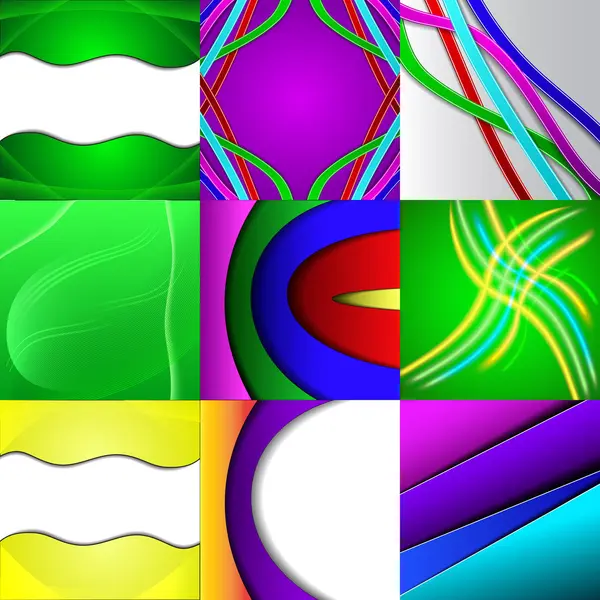 Conjunto de nueve fondos abstractos diferentes y coloridos — Vector de stock