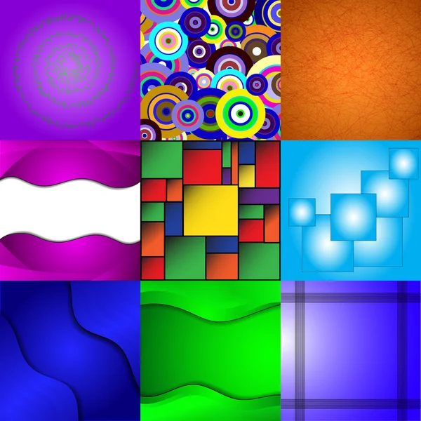 组的九个不同和多彩抽象背景 — 图库矢量图片