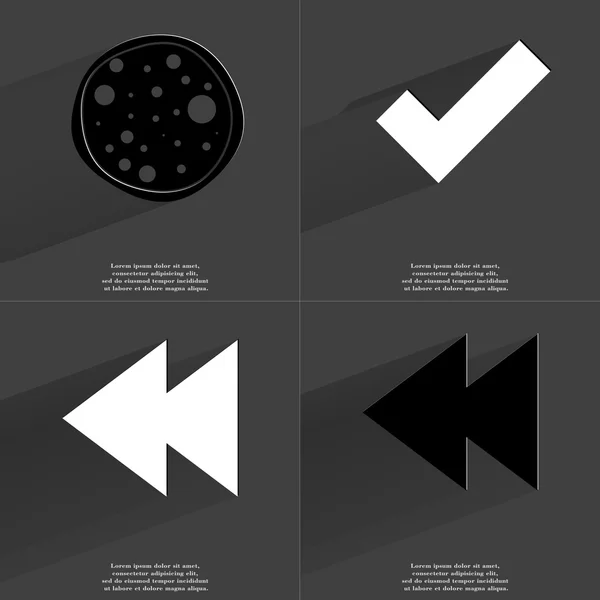披萨, 刻度标志, 两个箭头媒体图标。长阴影的符号。扁平设计 — 图库照片
