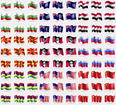 Bulgaristan, Montserrat, Mısır, Makedonya Cumhuriyeti, Antigua ve Barbuda, Slovenya, Mauritius, Bikini Atoll, Çin. 81 bayraklar büyük kümesi. Vektör