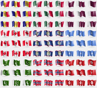 Andorra, Mexico, Qatar, Canada, Belize, Somalia, Pakistan, Norway, Hong Kong. Big set of 81 flags. Vector