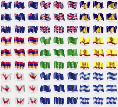 Yeni Zelanda, Amerika Kindom, Tokelau, Ermenistan, Moritanya, Çuvaşistan, Paskalya Rapa Nui, Avrupa Birliği, Honduras. 81 bayraklar büyük kümesi. Vektör