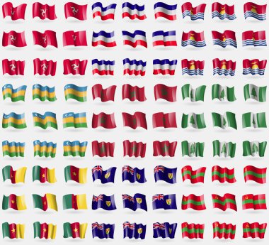 Isle of man, Los Altos, Kiribati, Karakalpakstan, Fas, Norfolk Adaları, Kamerun, Turks ve Caicos, Transdinyester Cumhuriyeti. 81 bayraklar büyük kümesi. Vektör