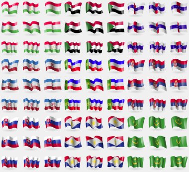 Tacikistan, Sudan, Hollanda Antilleri, Mari El, Khakassia, Sebia, Slovakya, Saba, Moritanya. 81 bayraklar büyük kümesi. Vektör