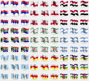 Sırp Cumhuriyeti, Cebelitarık, Mısır, Güney Afrika, İnguşetya, Arjantin, Guatemala, Kuzey Osetya, Orta Afrika Cumhuriyeti. 81 bayraklar büyük kümesi. Vektör