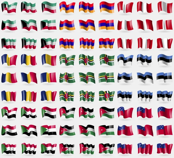 Kuwait, Armenia, Peru, Chad, Dominica, Estonia, Sudan, Jordan, Samoa. Big set of 81 flags. Vector — Stock Vector