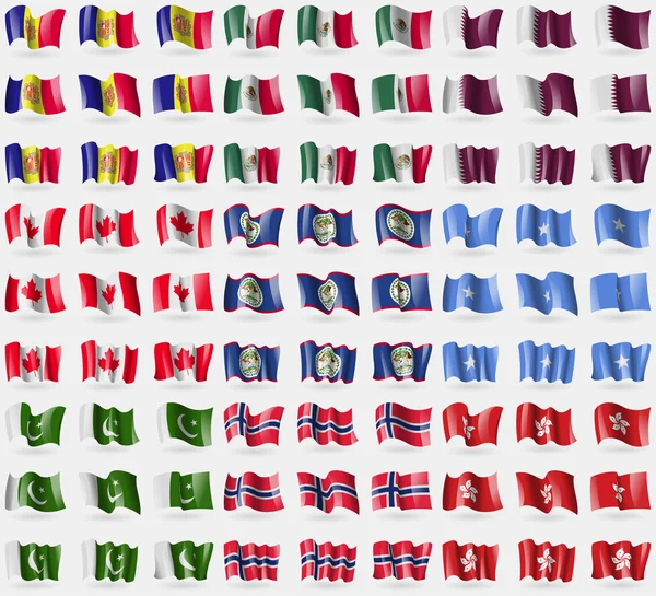 Andorra, Mexico, Qatar, Canada, Belize, Somalia, Pakistan, Norway, Hong Kong. Big set of 81 flags. Vector — Stock Vector