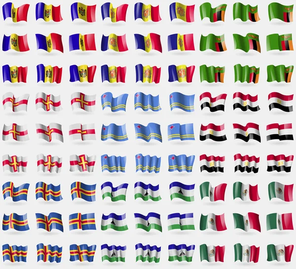 Moldavie, Andorre, Zambie, Guernesey, Aruba, Égypte, Aland, Lesothe, Mexique. Grand ensemble de 81 drapeaux. Vecteur — Image vectorielle