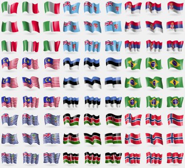 İtalya, Fiji, Sırbistan, Malezya, Estonya, Brezilya, Britanya Hint Okyanusu Toprakları, Kenya, Norveç. 81 bayraklar büyük kümesi. Vektör