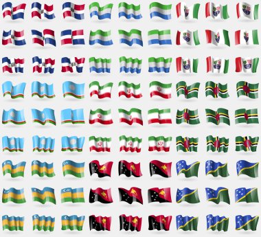Dominik Cumhuriyeti, Sierra Leone, Bosna-Hersek Federasyonu, saha Cumhuriyeti, Iran, Dominika, Karakalpakstan, Papua Yeni Gine, Solomon Adaları. 81 bayraklar büyük kümesi. Vektör