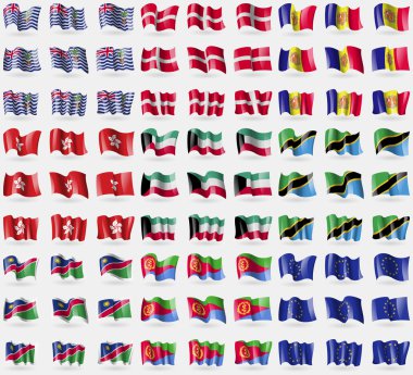 Britanya Hint Okyanusu Toprakları, askeri sipariş Malta, Andorra, Hong Kong, Kuveyt, Tanzanya, Namibya, Eritre, Avrupa Birliği. 81 bayraklar büyük kümesi. Vektör
