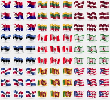 Saint Martin, Litvanya, Letonya, Estonya, Kanada, İnguşetya, Dominik Cumhuriyeti, Sri Lanka, Puerto Rico. 81 bayraklar büyük kümesi. Vektör