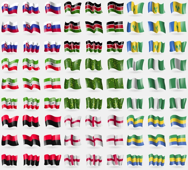 Eslovaquia, Kenia, San Vicente y las Granadinas, Somalilandia, Adygea, Nigeria, UPA, Inglaterra, Gabón. Gran juego de 81 banderas. Vector — Vector de stock